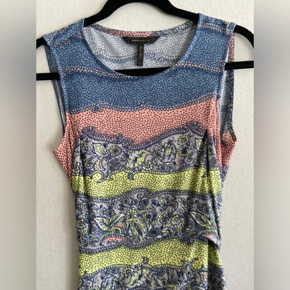 BCBG Max Azria Paisley floral  print belted sleeveless asymmetrical dress Sz M - Picture 5 of 12